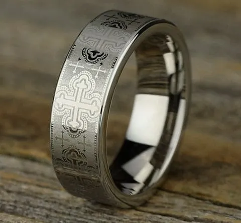 Men's Wedding Band, 7.5MM White Cobalt Cross Design