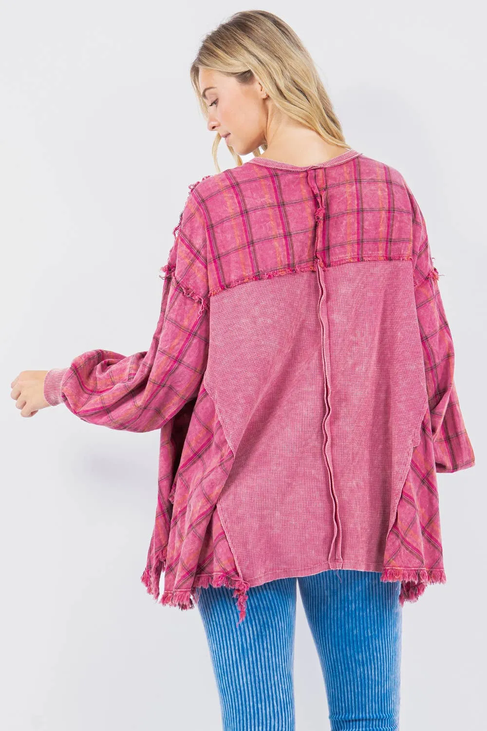 Mineral Wash J.Her Pullover with Plaid Flannel: Wine