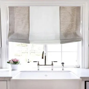 Natural White 2 Color Combo Linen Relaxed Roman Shade/CL1010