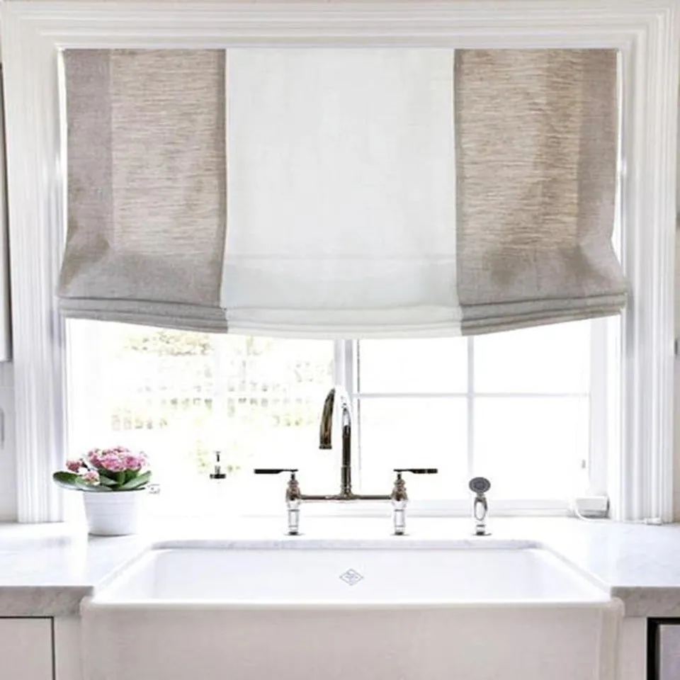 Natural White 2 Color Combo Linen Relaxed Roman Shade/CL1010