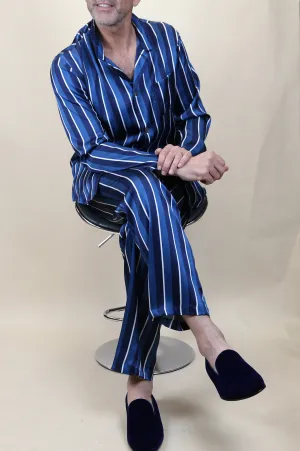 Navy and White Silk Stripe Pajama Set