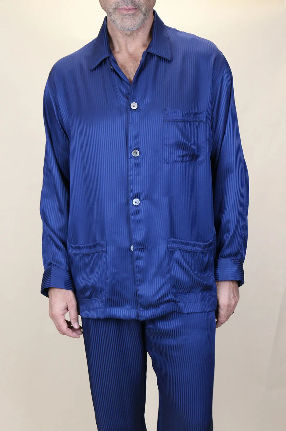 Navy Tone on Tone Silk Pajama Set
