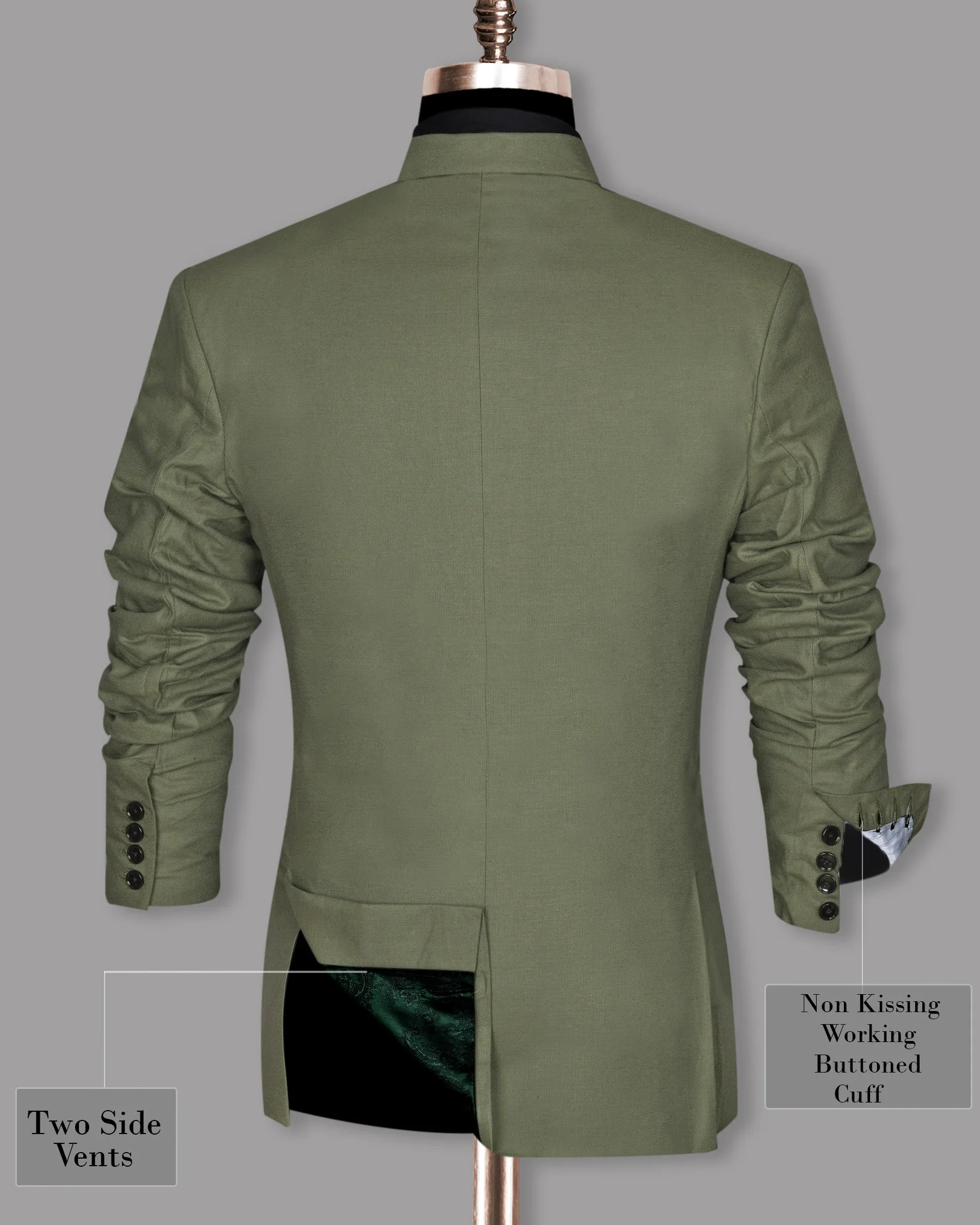 Olive Luxurious Linen Double Breasted Blazer