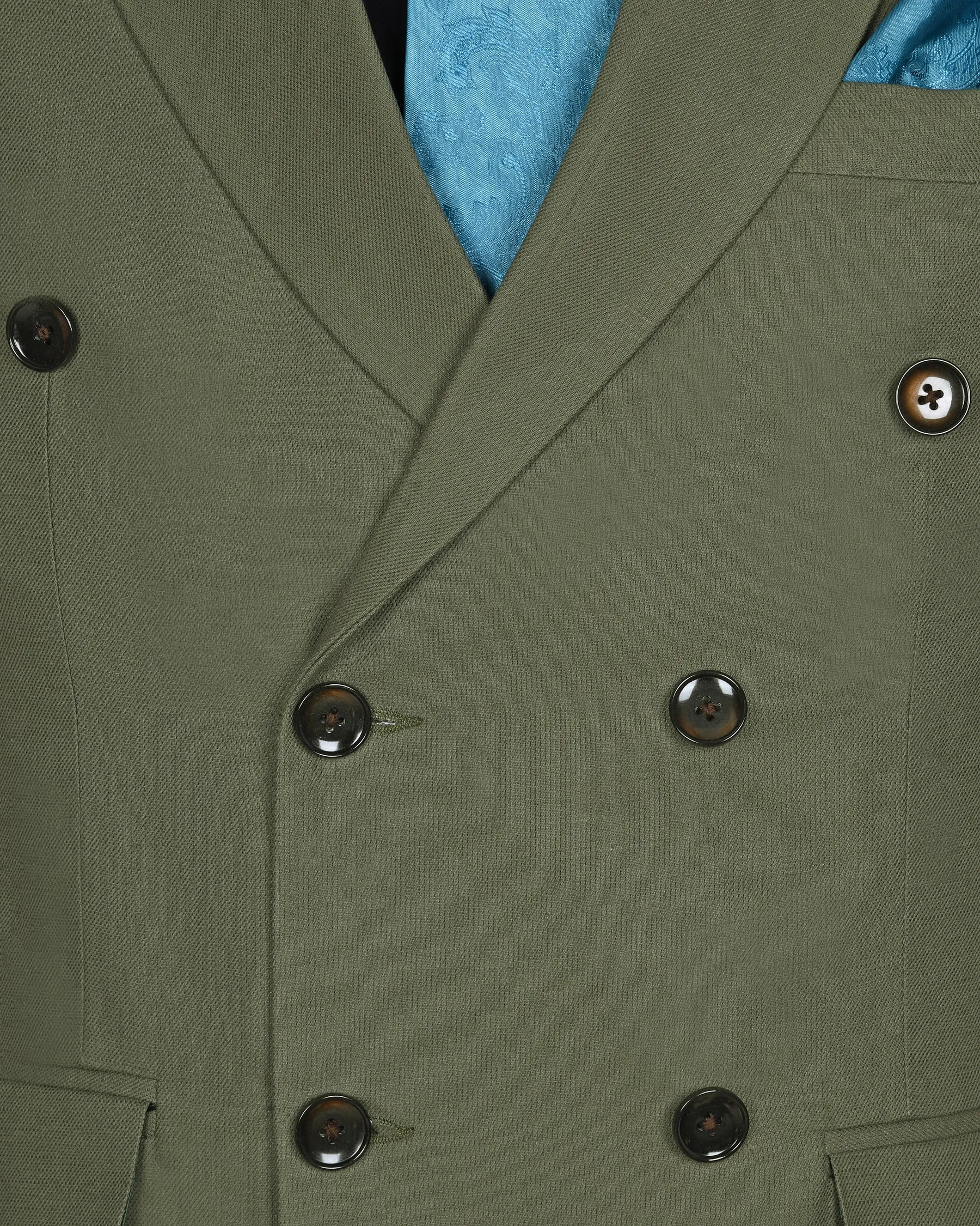 Olive Luxurious Linen Double Breasted Blazer