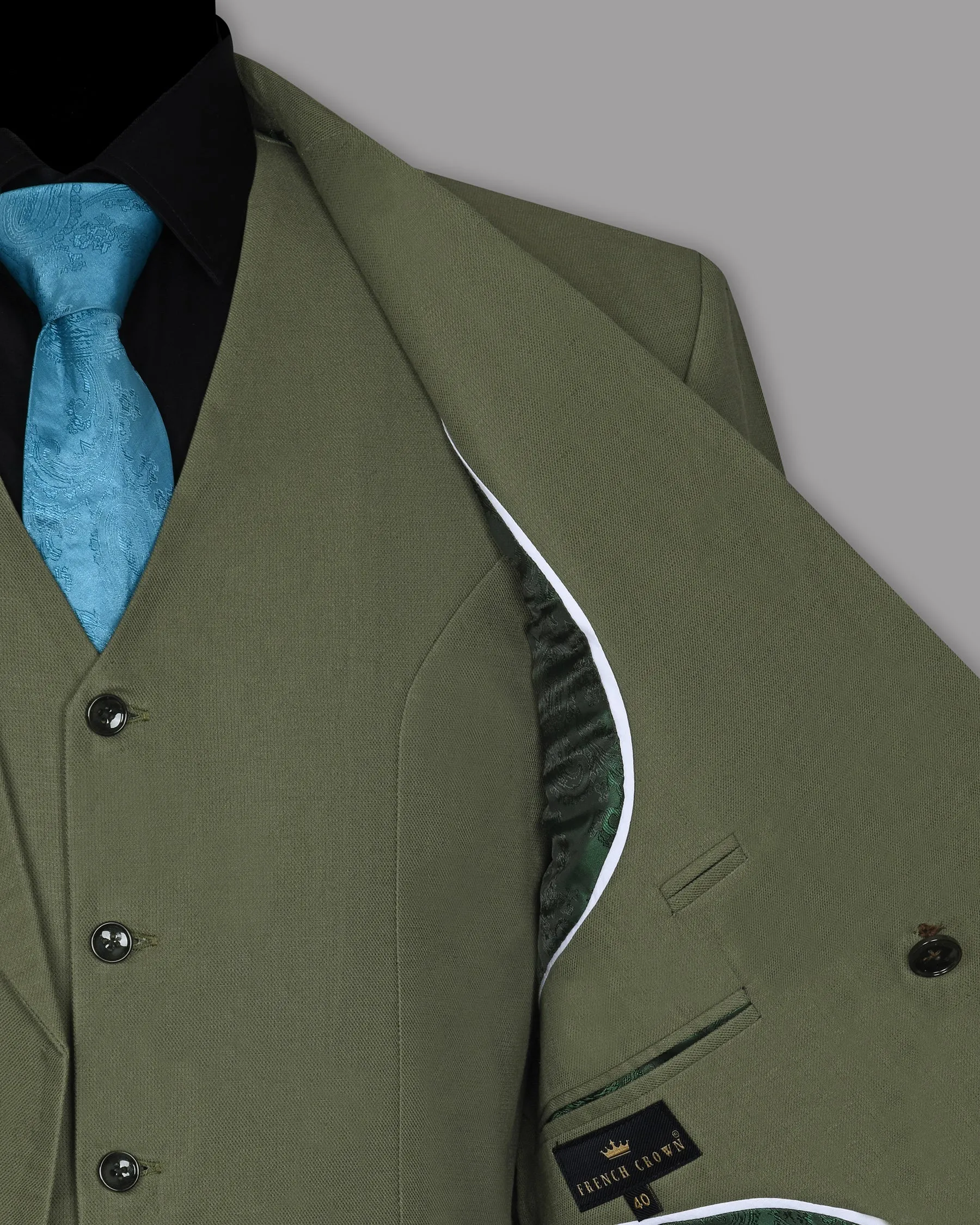 Olive Luxurious Linen Double Breasted Blazer