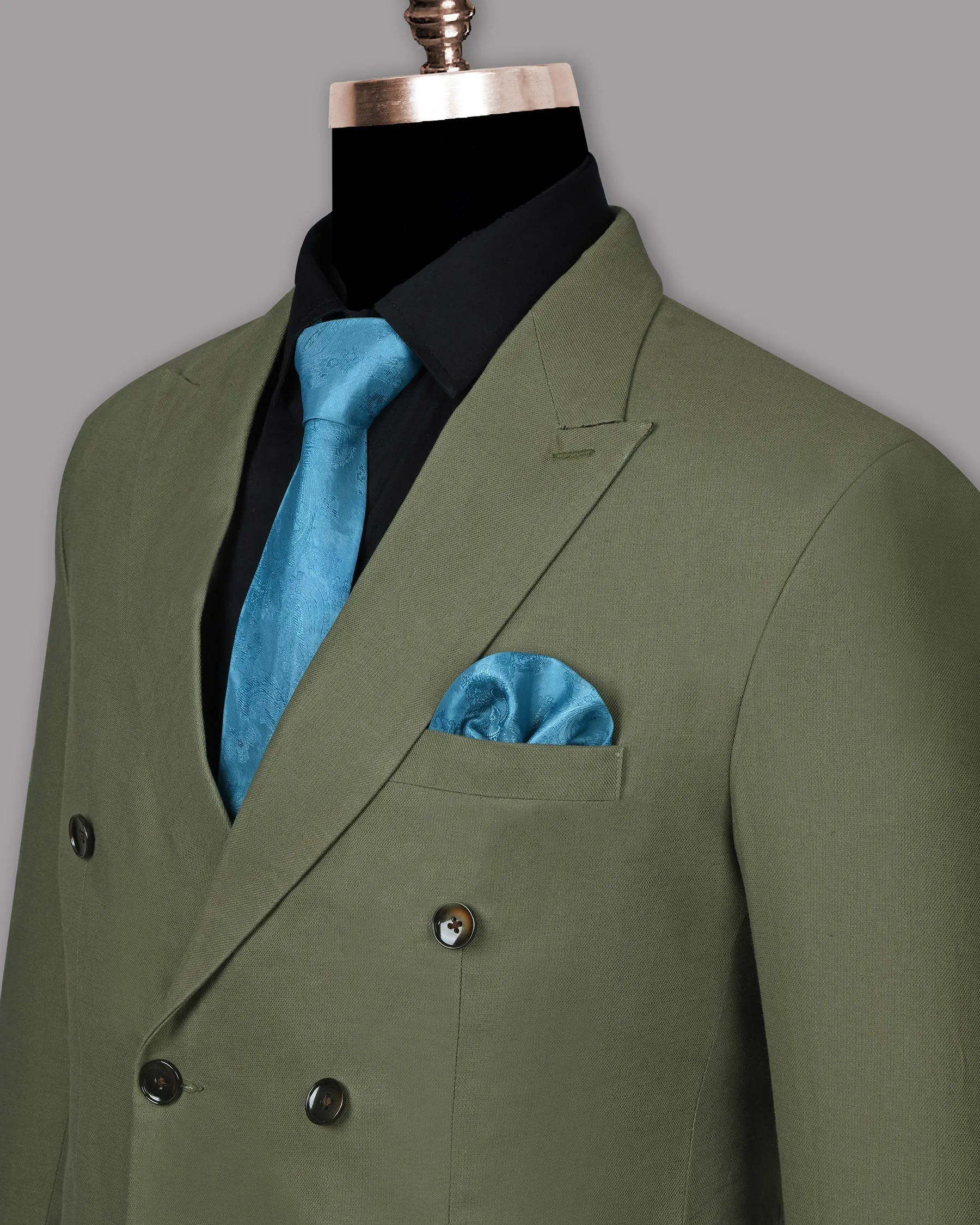 Olive Luxurious Linen Double Breasted Blazer