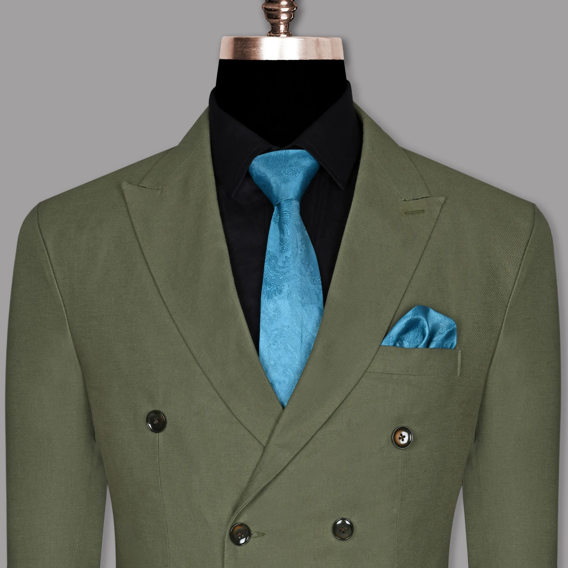 Olive Luxurious Linen Double Breasted Blazer
