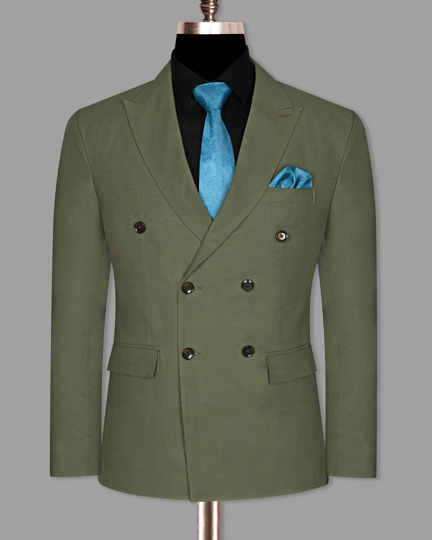 Olive Luxurious Linen Double Breasted Blazer