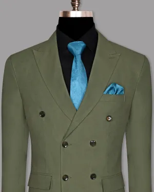 Olive Luxurious Linen Double Breasted Blazer