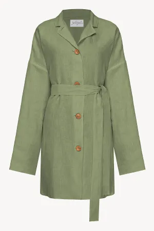 Olive oversized linen shirt dress