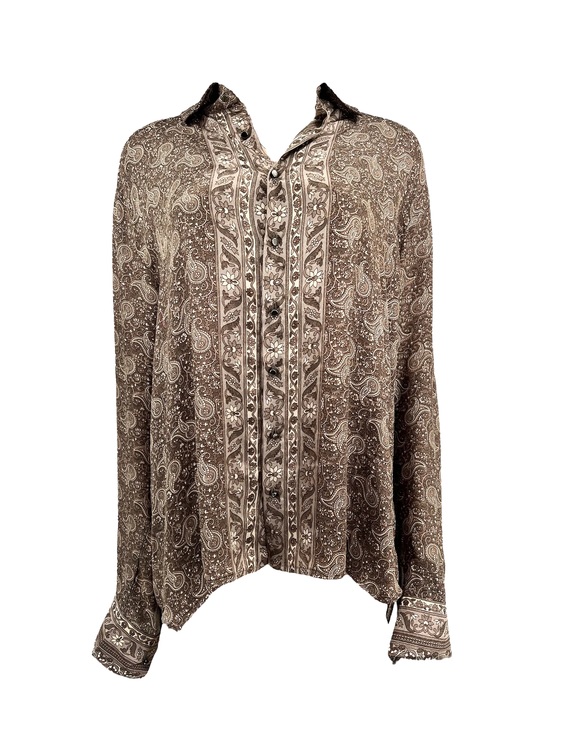 Paisley Crepe Long Sleeve Shirt - Grey