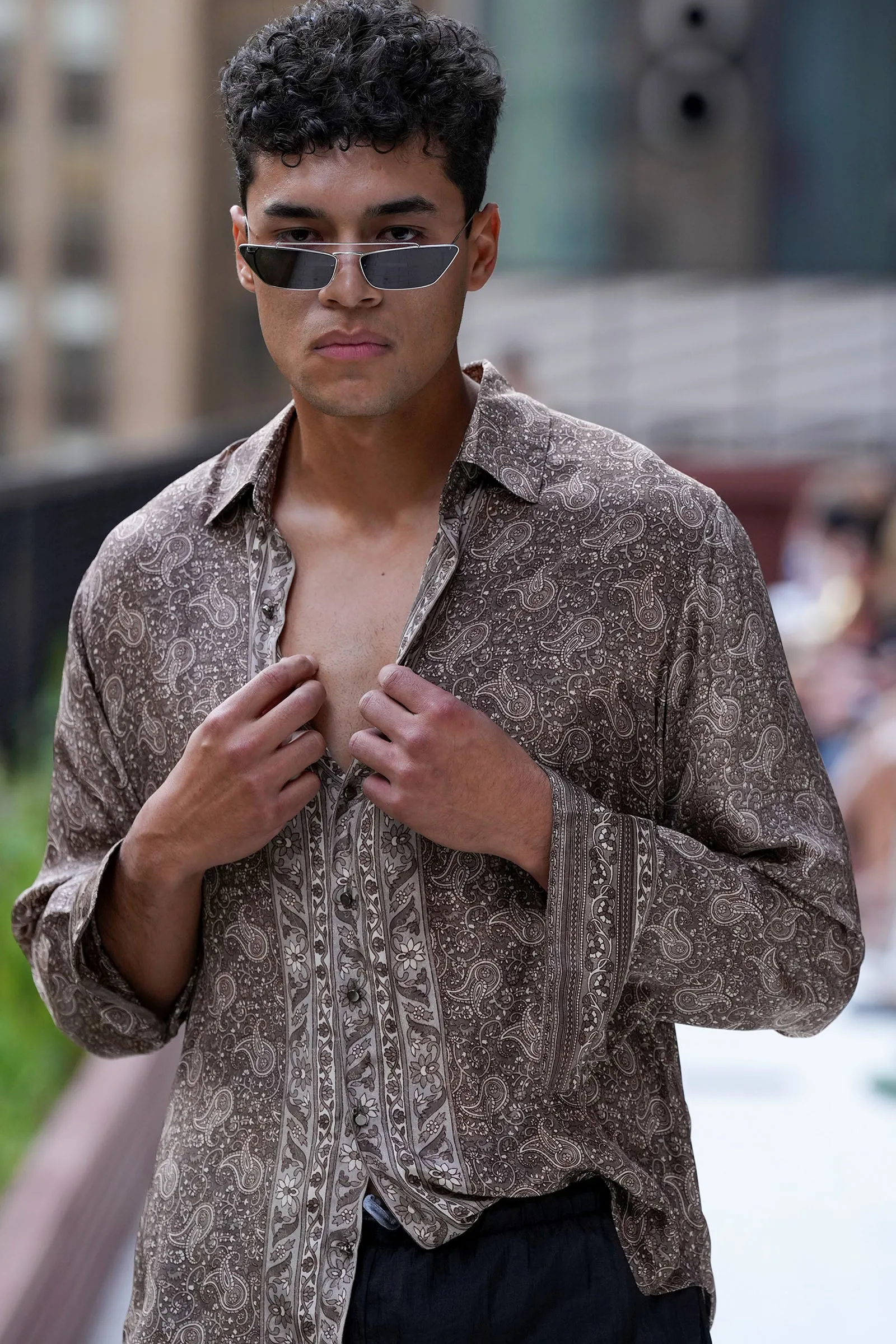Paisley Crepe Long Sleeve Shirt - Grey