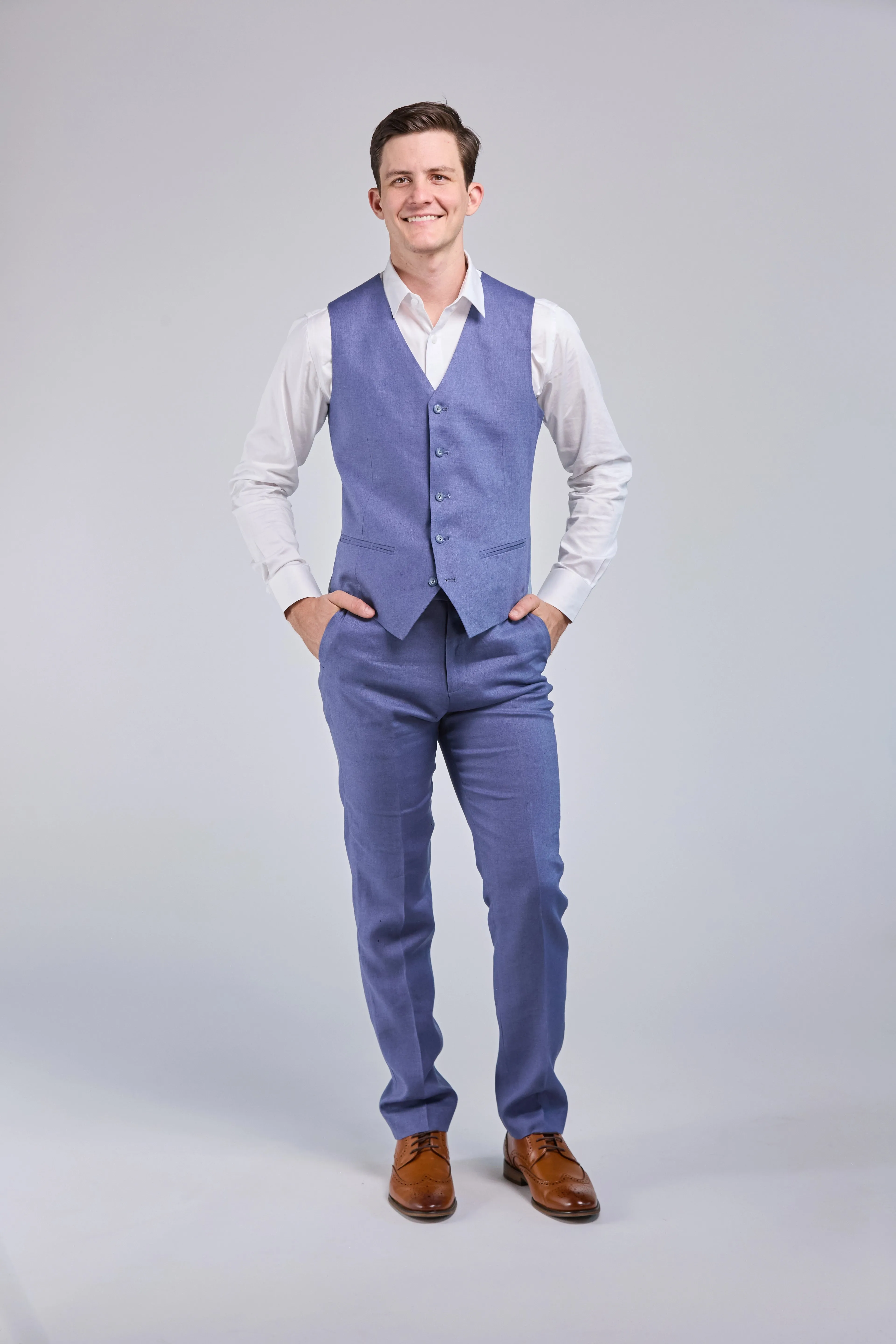 Pale Indigo Linen 3 Piece Suit - Limited