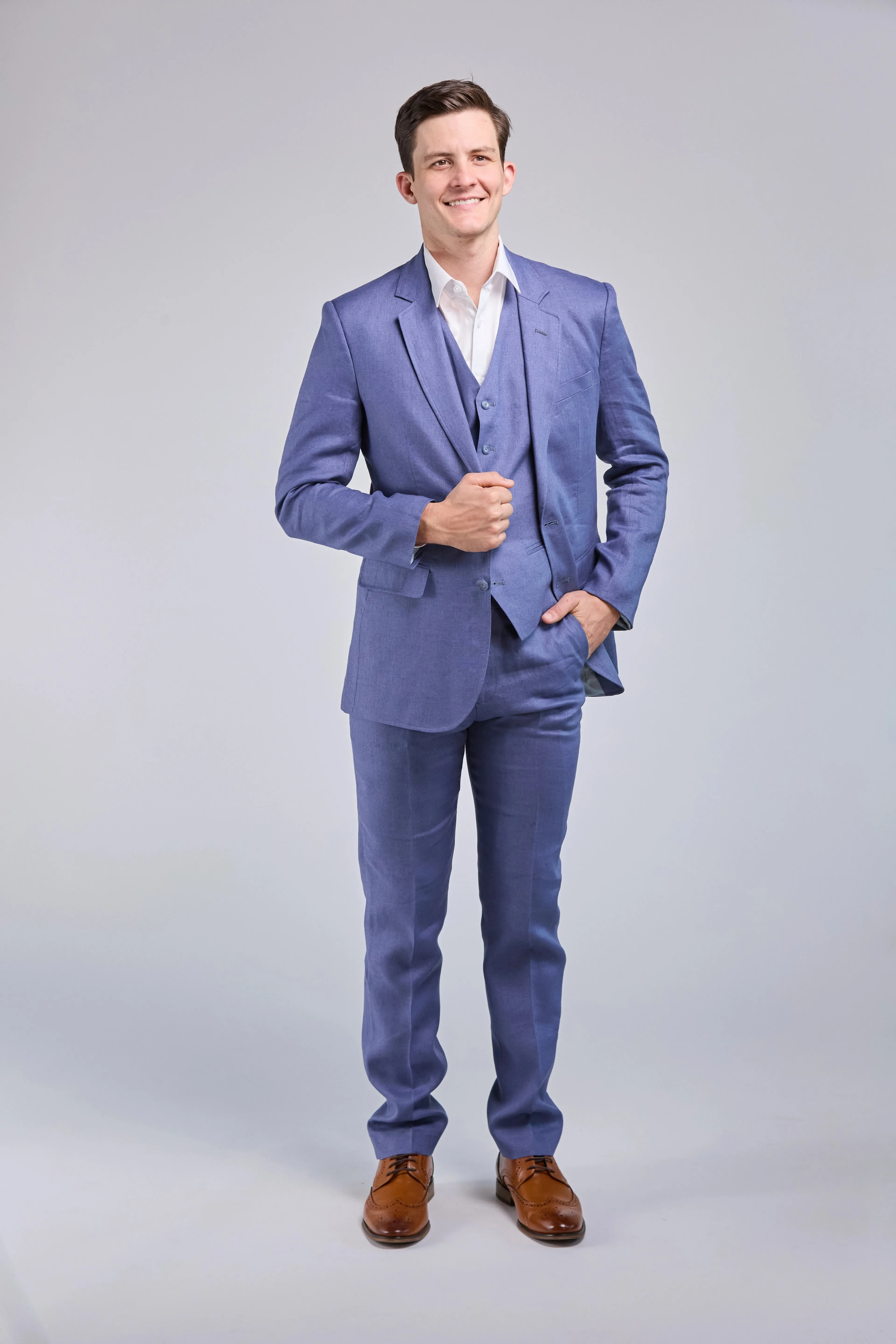 Pale Indigo Linen 3 Piece Suit - Limited