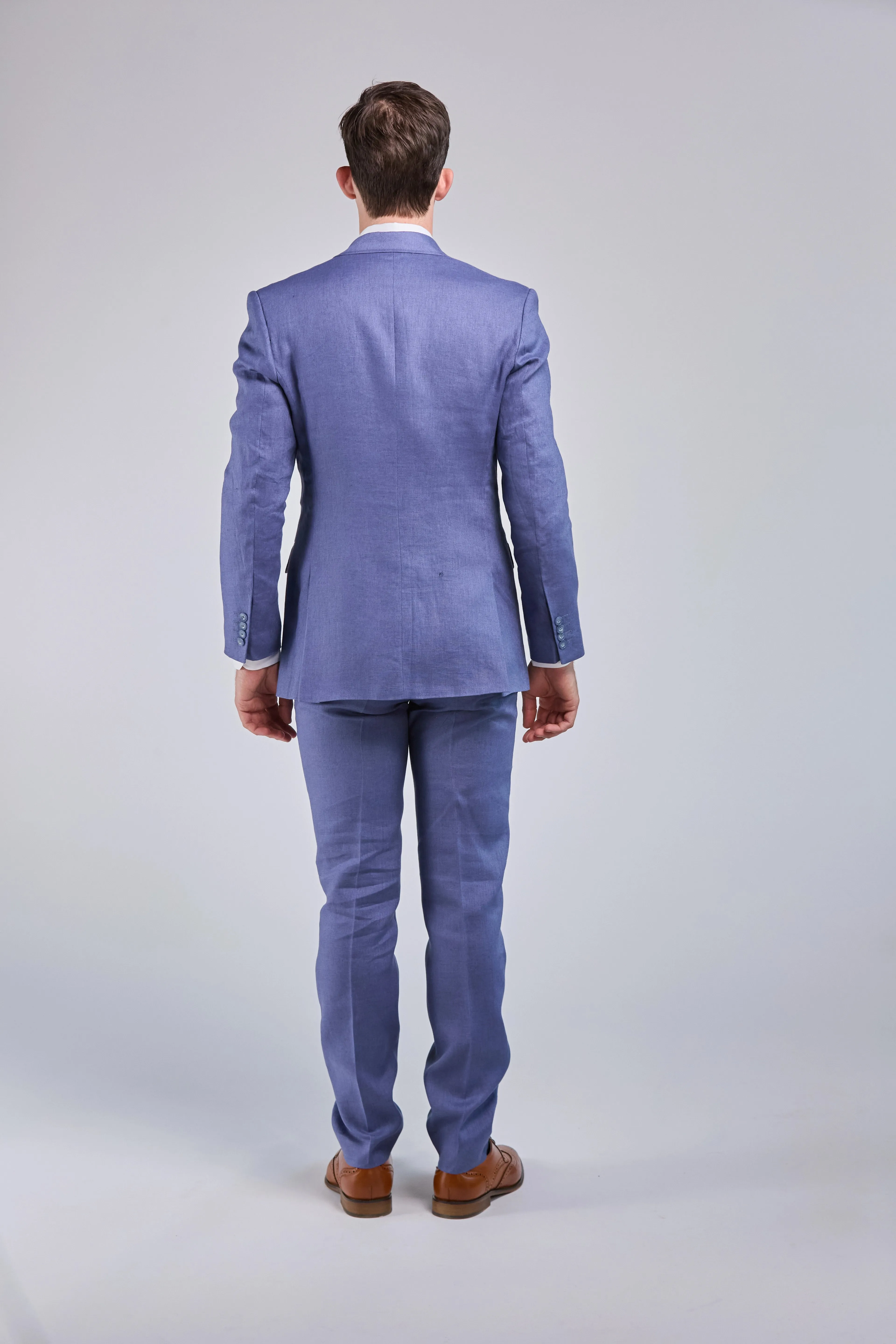 Pale Indigo Linen 3 Piece Suit - Limited