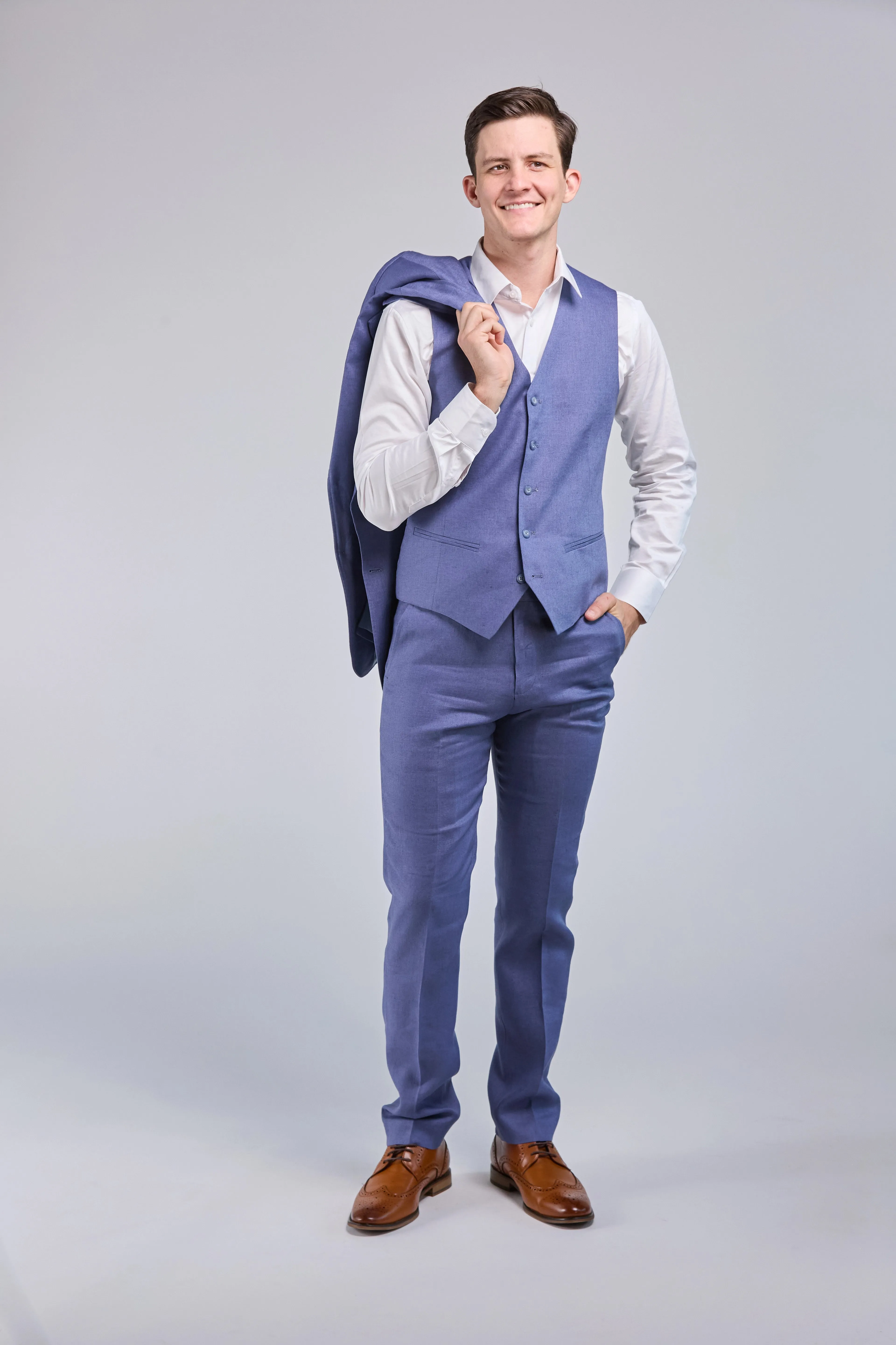 Pale Indigo Linen 3 Piece Suit - Limited
