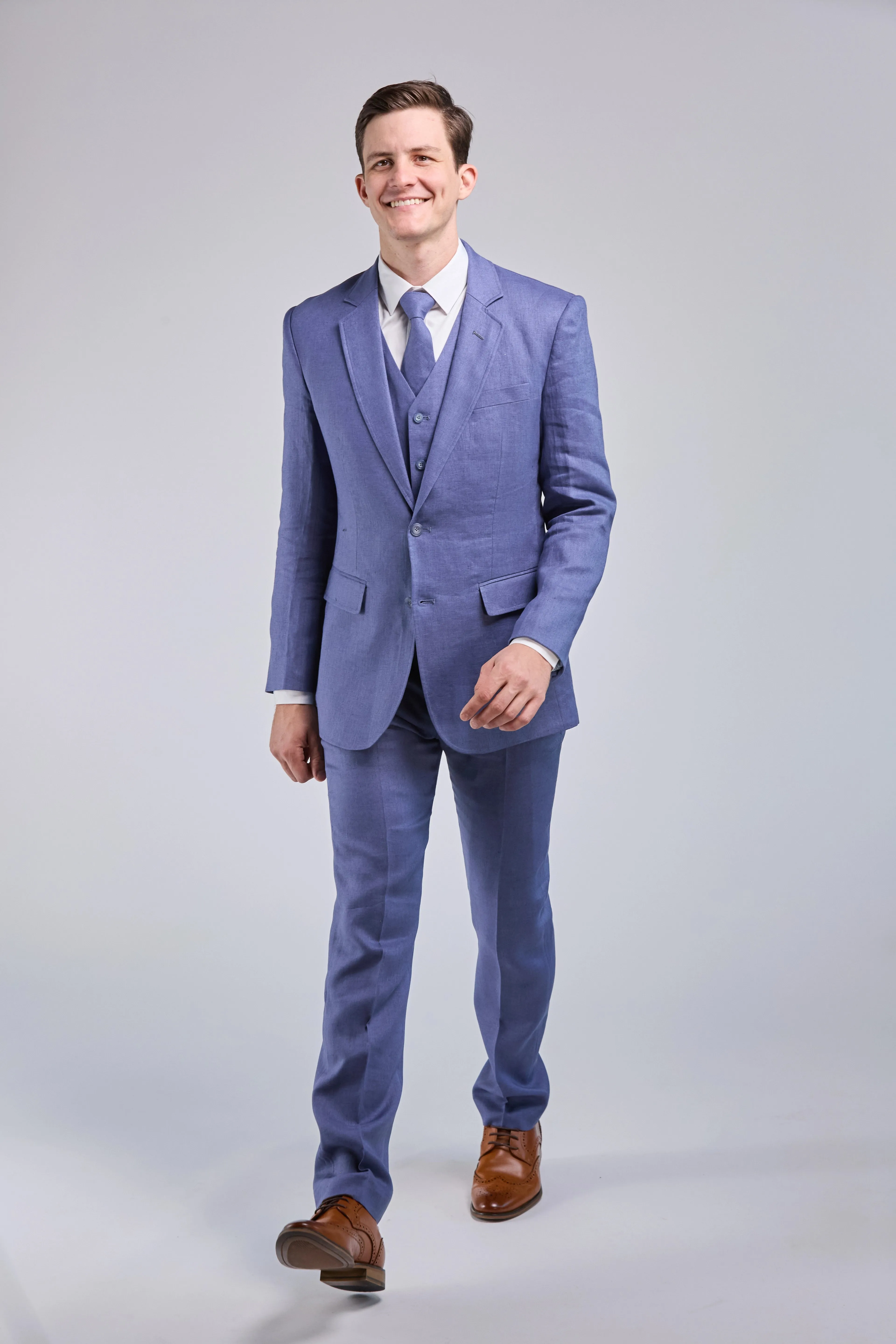 Pale Indigo Linen 3 Piece Suit - Limited