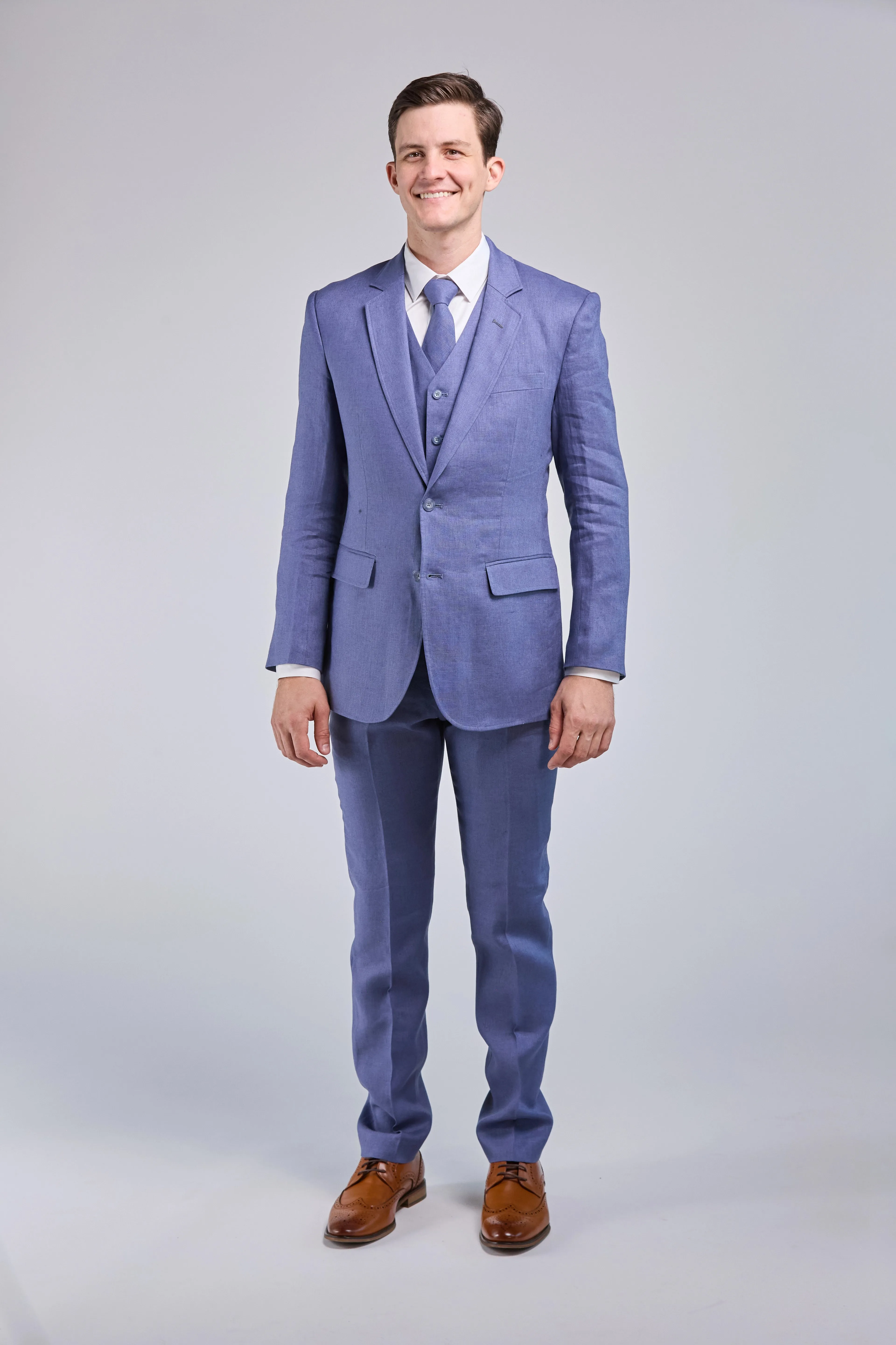 Pale Indigo Linen 3 Piece Suit - Limited