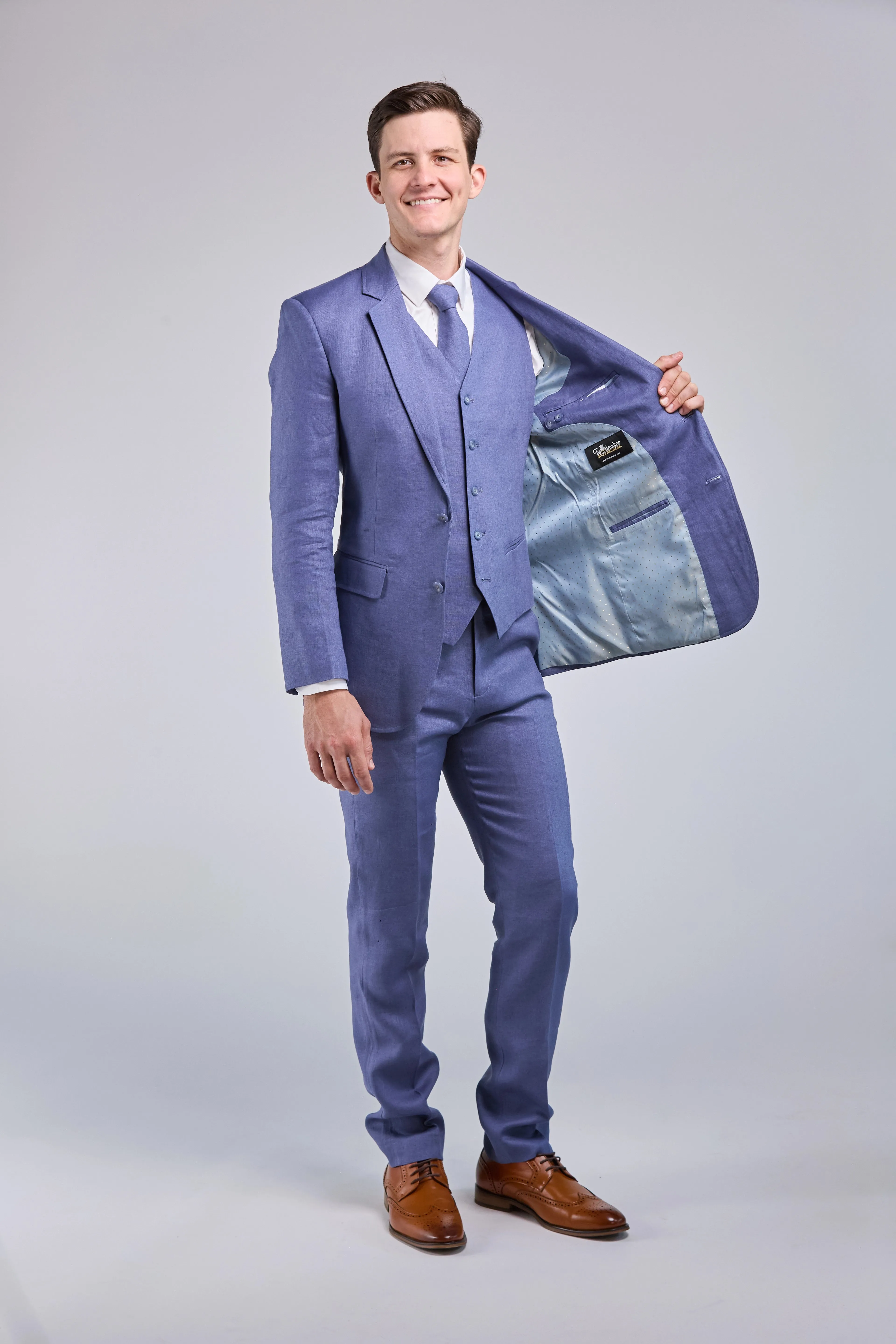 Pale Indigo Linen 3 Piece Suit - Limited