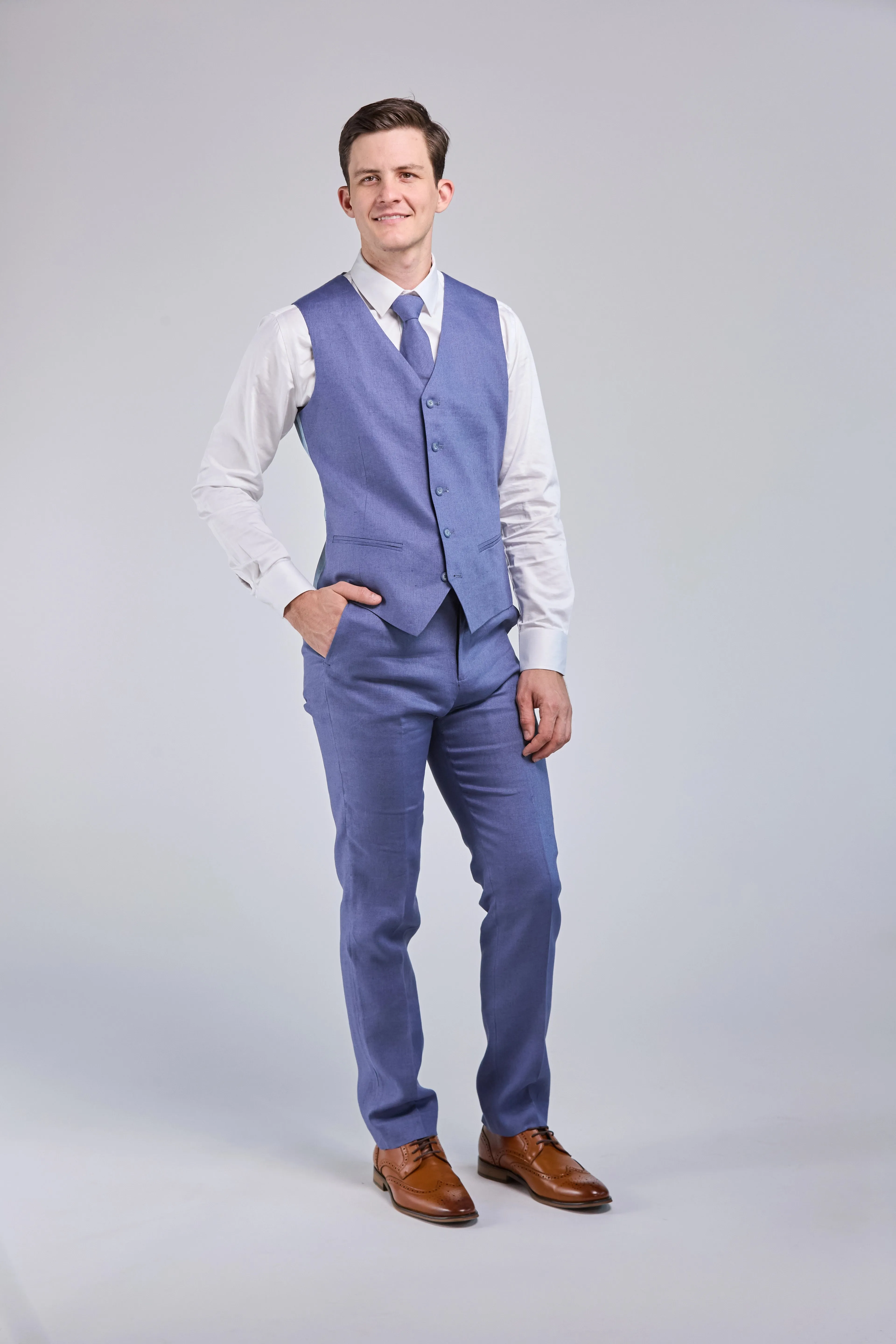 Pale Indigo Linen 3 Piece Suit - Limited