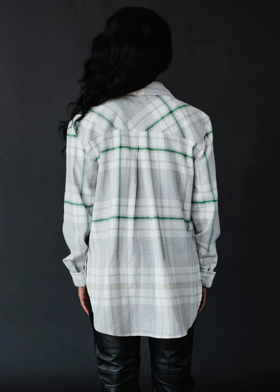 PANACHE - Gray, Cream & Green Plaid Flannel