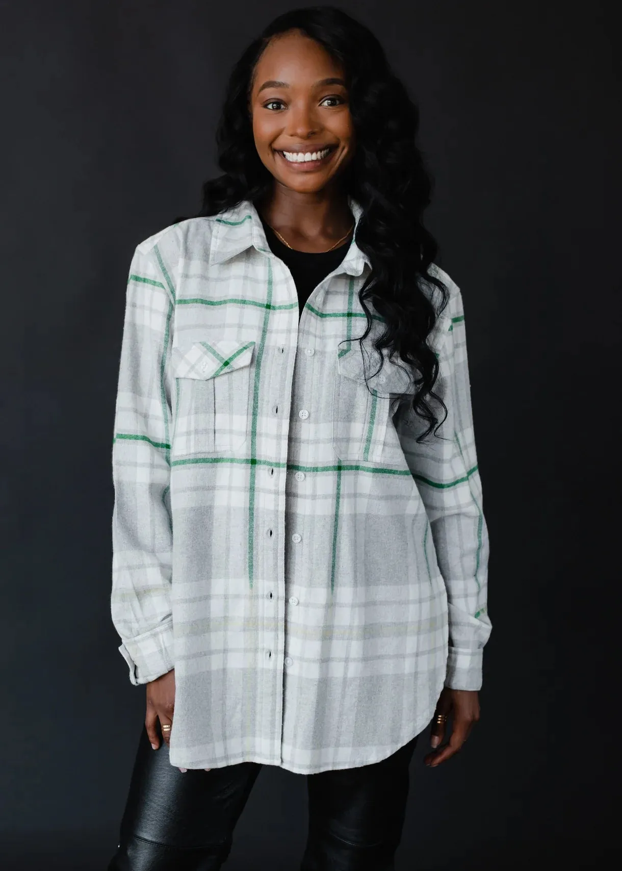 PANACHE - Gray, Cream & Green Plaid Flannel