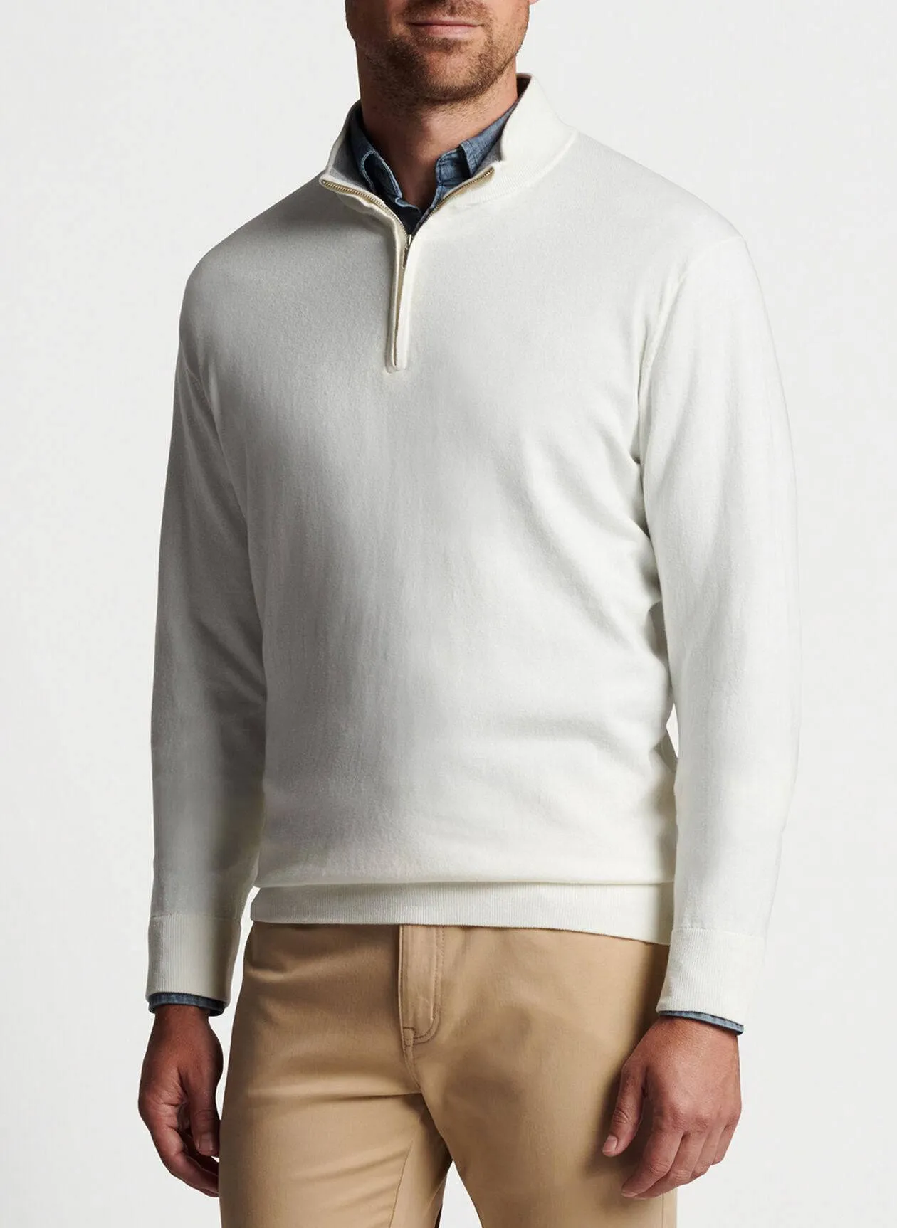 Peter Millar Mens Crest Quarter Zip - SUMMER IVORY