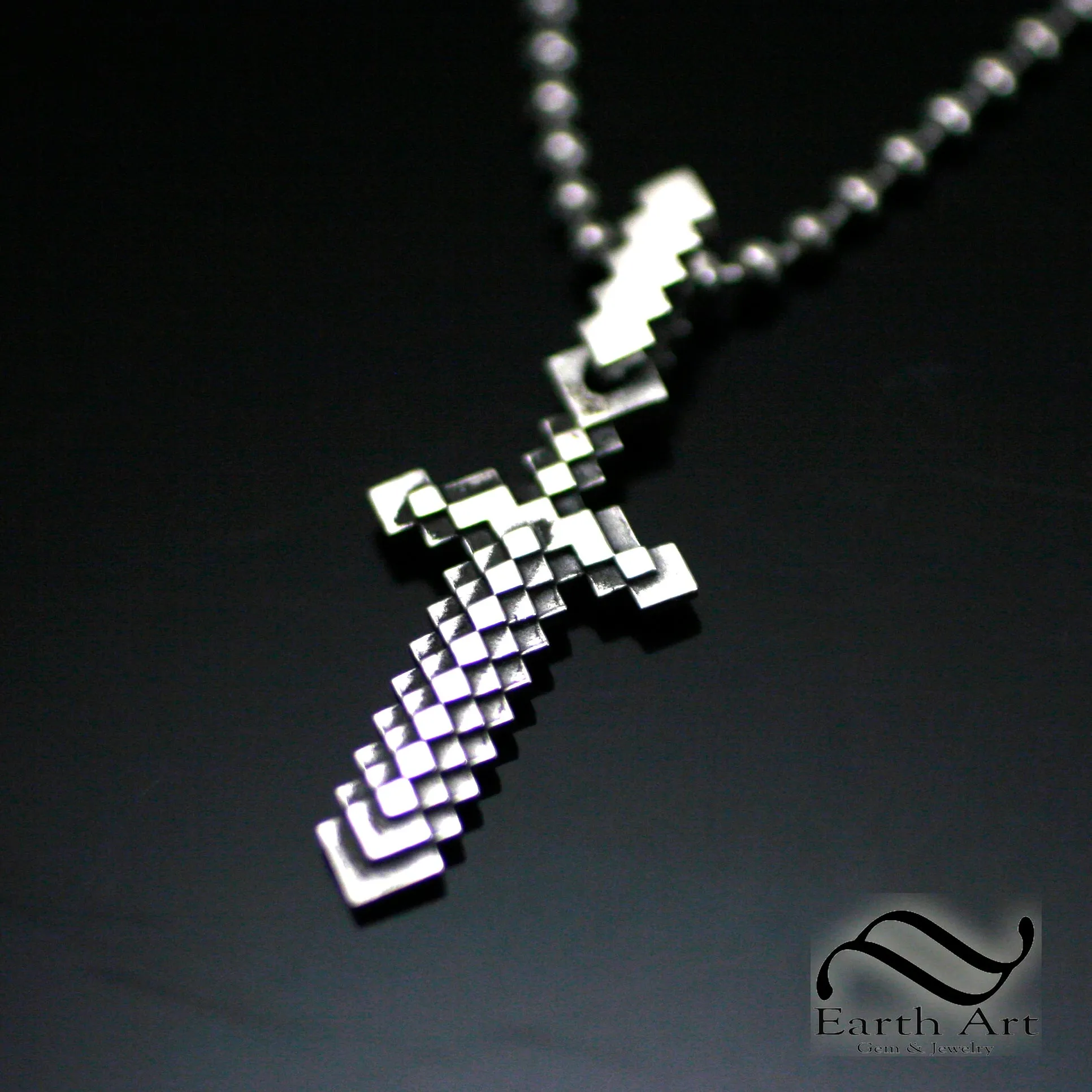 Pixelated Sword Pendant- Sterling Silver - video game Inspired