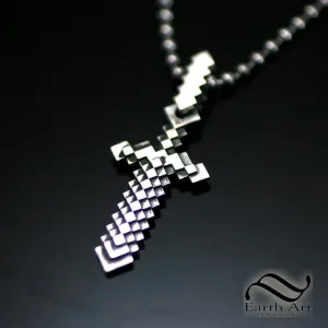 Pixelated Sword Pendant- Sterling Silver - video game Inspired