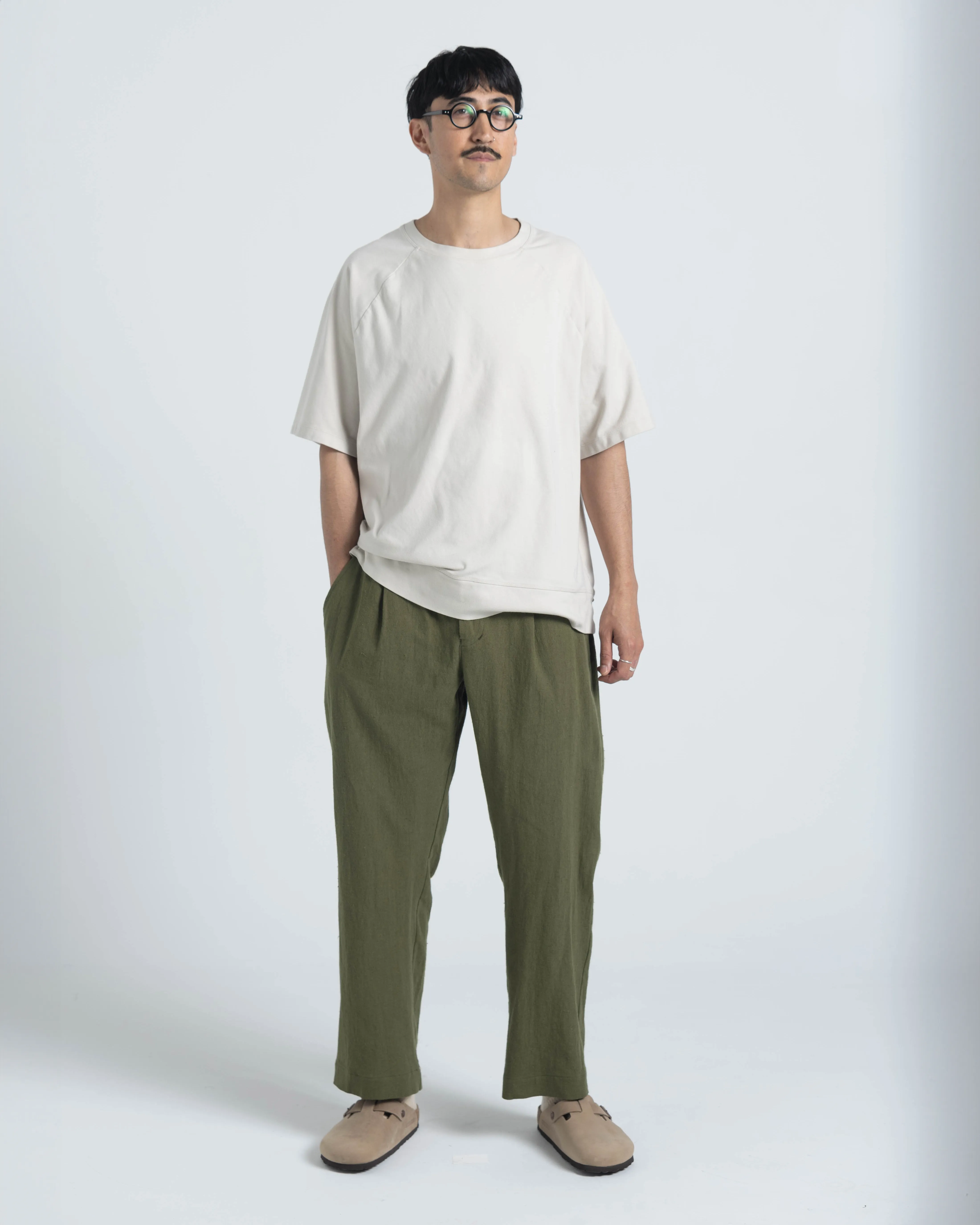 Pleated Trouser - Olive Linen / Cotton