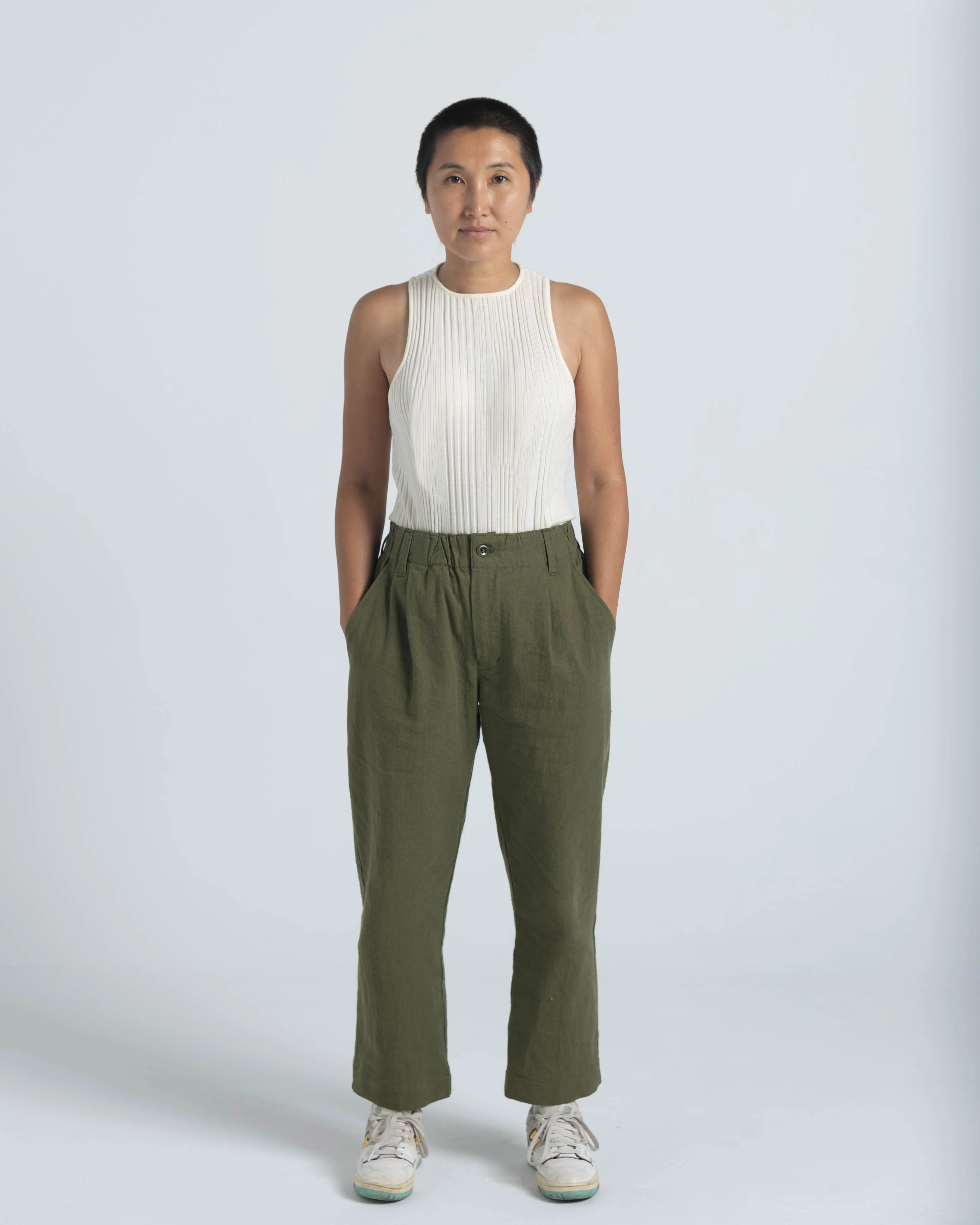 Pleated Trouser - Olive Linen / Cotton