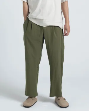 Pleated Trouser - Olive Linen / Cotton