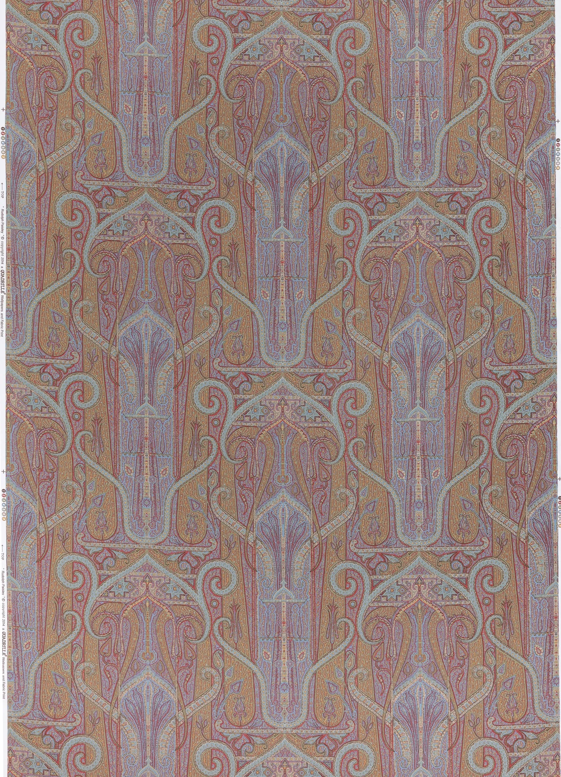 Quadrille Fabric: Rudolfo Paisley - Custom Multi Rouge / Turquoise on Italian Linen / Cotton