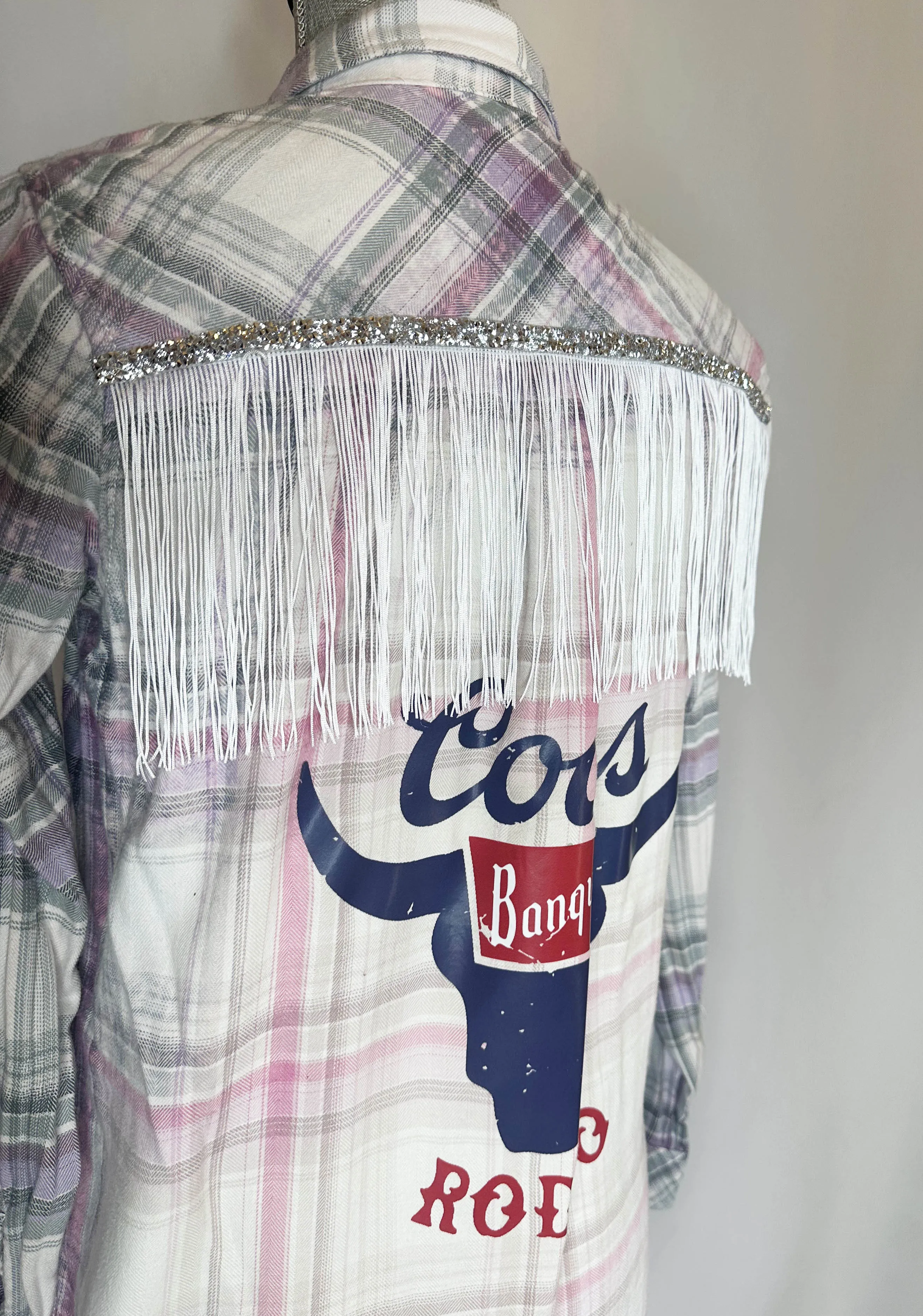 "Coors Rodeo" Womens White Fringe Flannel