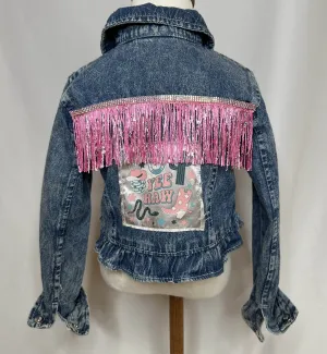 "Yee Haw" Pink Fringe Kids Denim Jacket