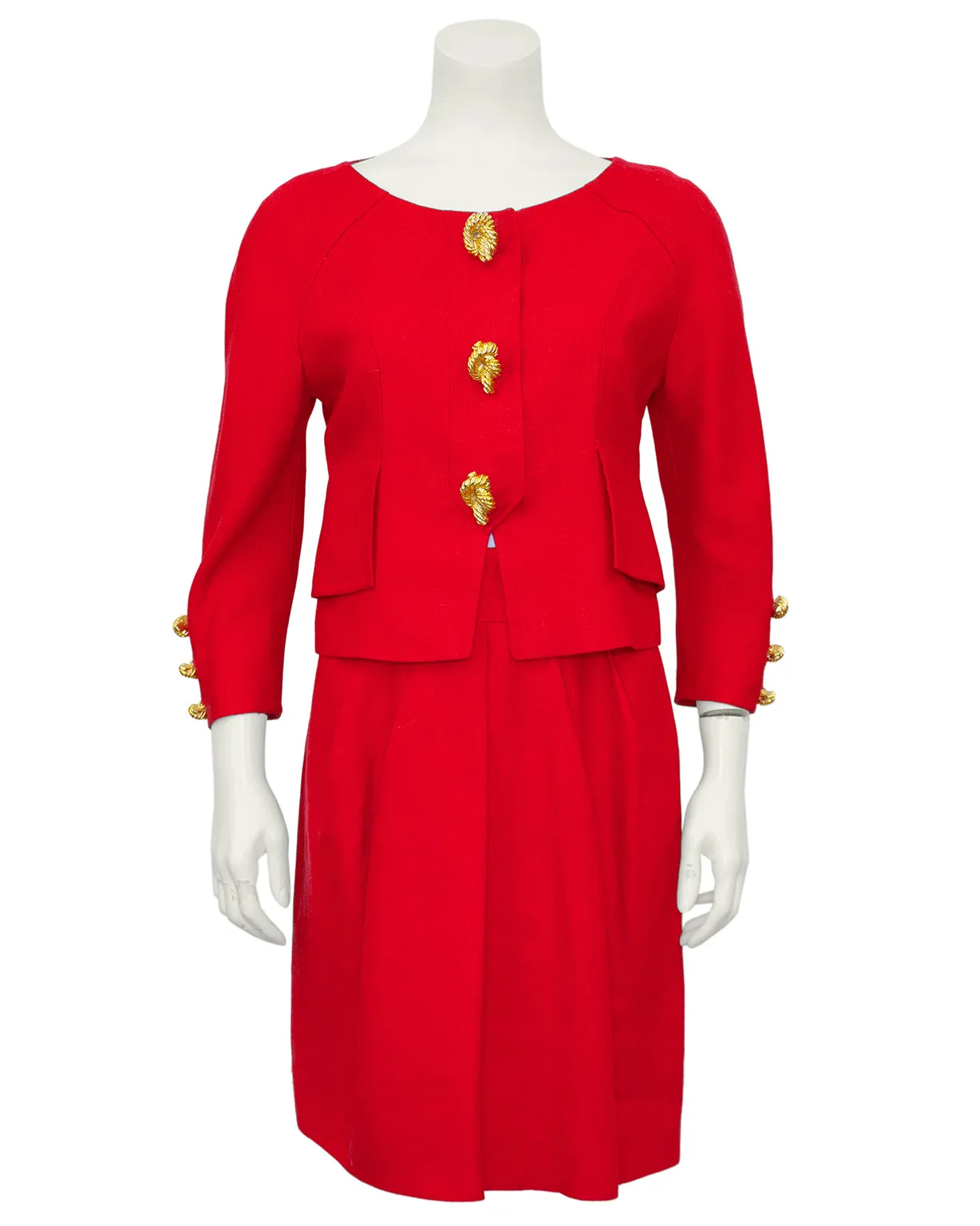 Red Linen Skirt Suit