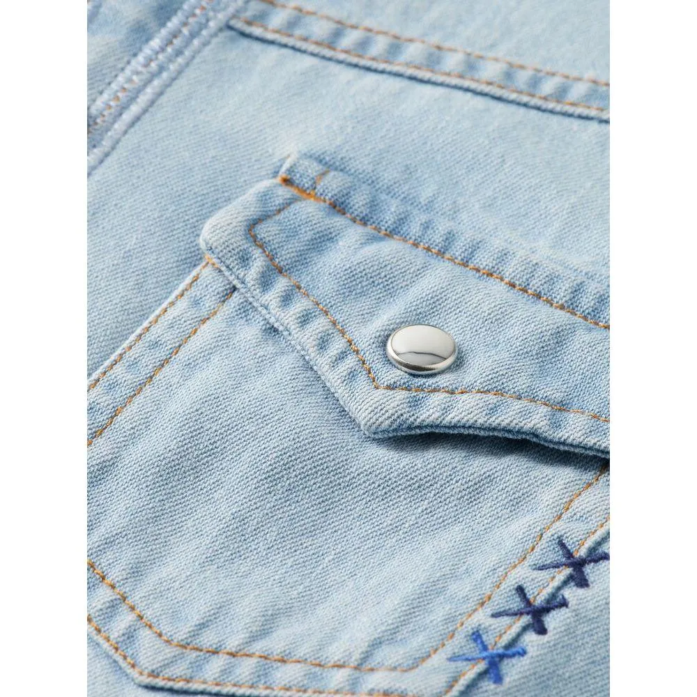 Regular Fit Denim Western Shirt - Washed Indigo