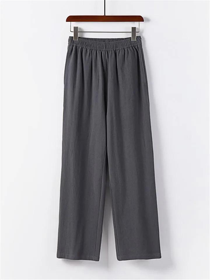 Relaxed Fit 2-Piece Outfit Retro Button Collar Shirt   Elastic Waistband Full-Length Pants