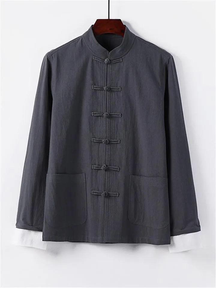 Relaxed Fit 2-Piece Outfit Retro Button Collar Shirt   Elastic Waistband Full-Length Pants