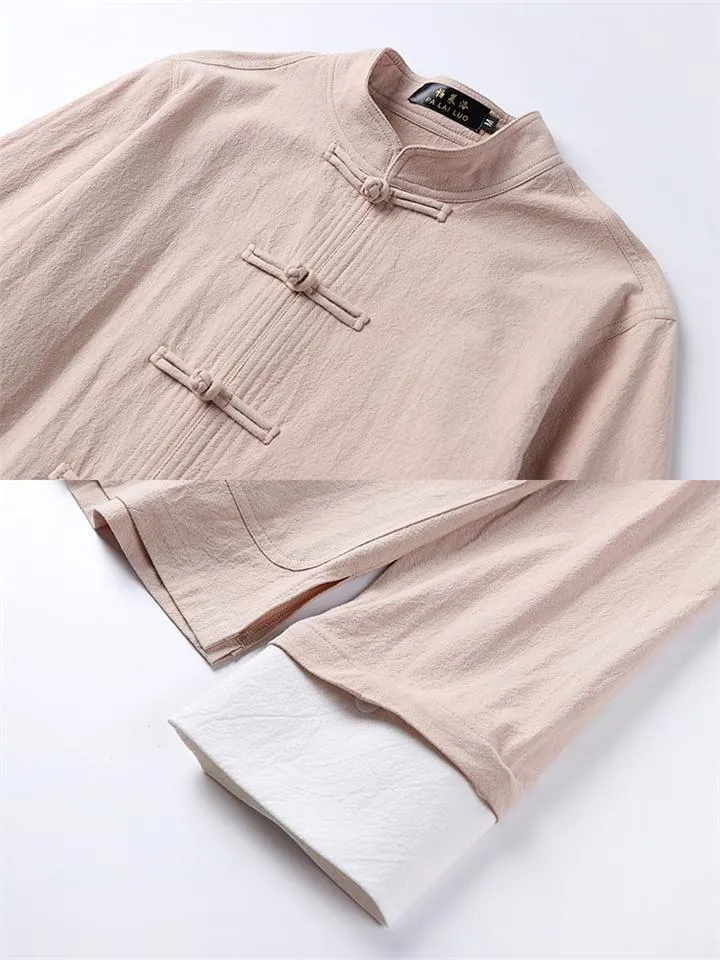 Relaxed Fit 2-Piece Outfit Retro Button Collar Shirt   Elastic Waistband Full-Length Pants