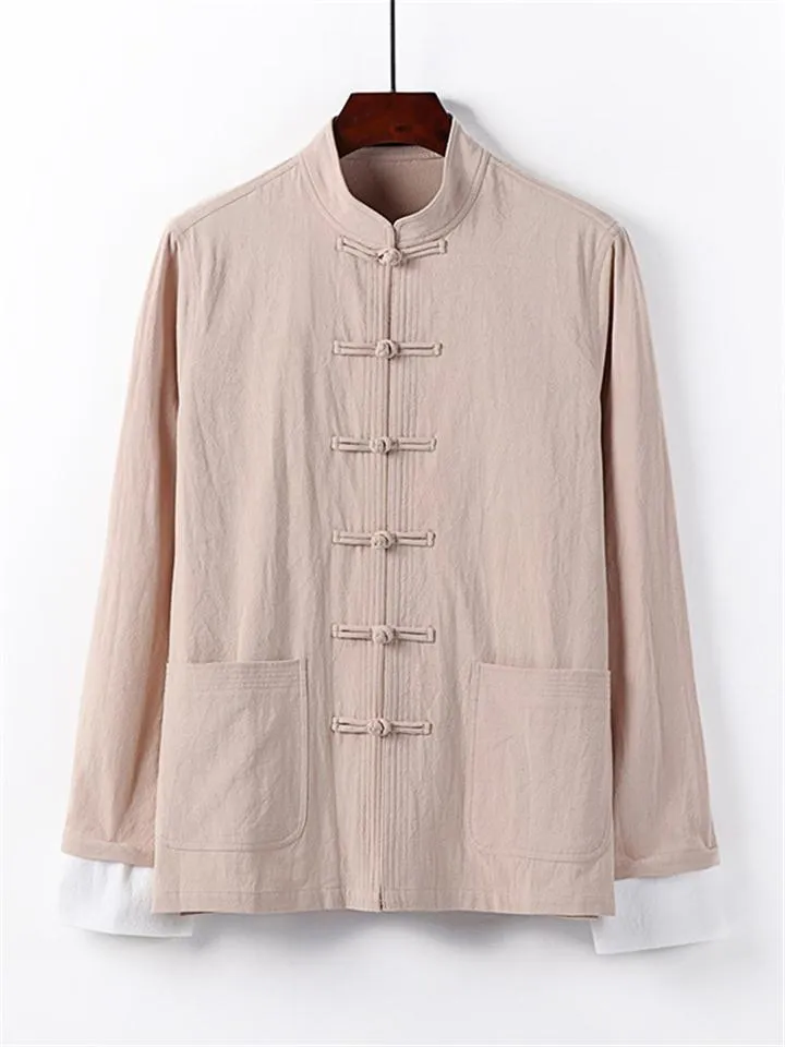 Relaxed Fit 2-Piece Outfit Retro Button Collar Shirt   Elastic Waistband Full-Length Pants