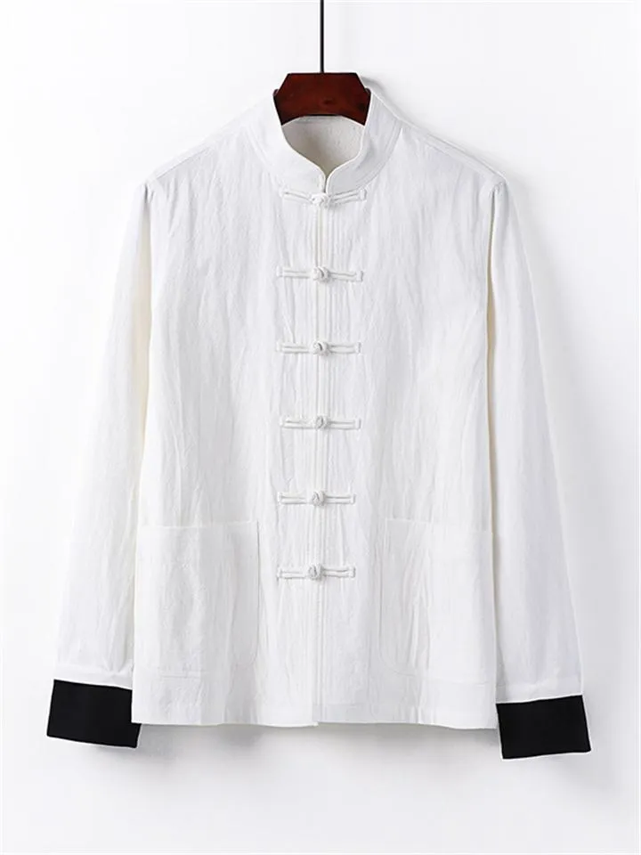 Relaxed Fit 2-Piece Outfit Retro Button Collar Shirt   Elastic Waistband Full-Length Pants