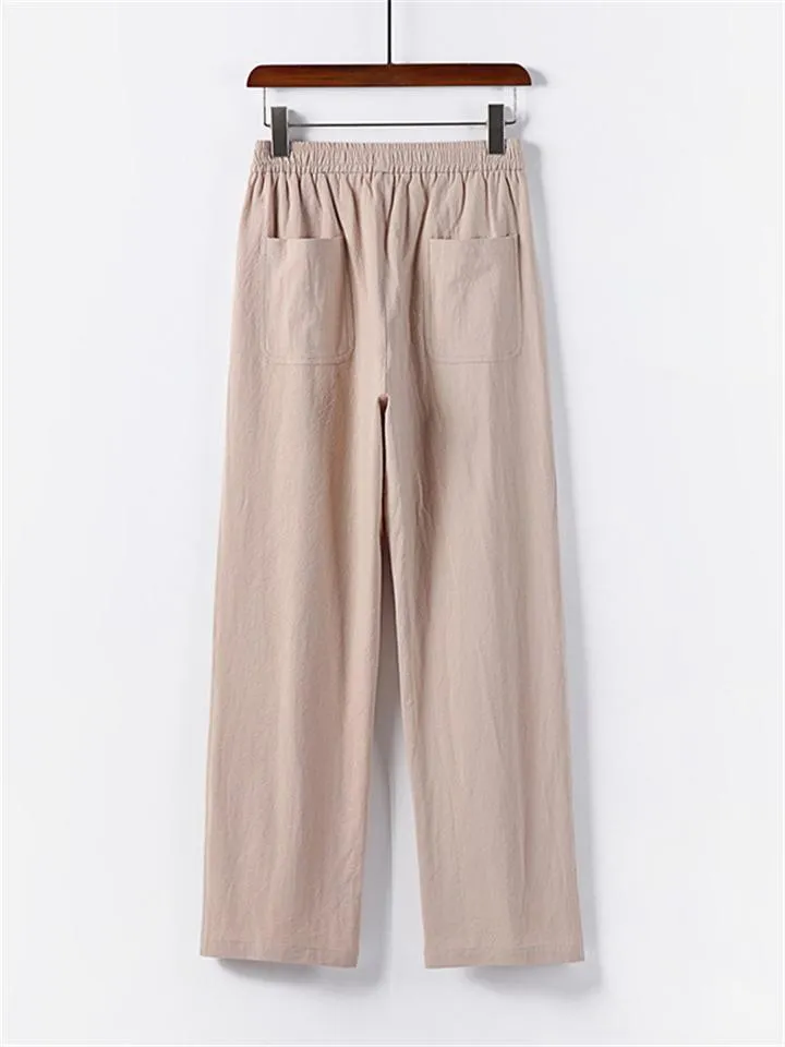 Relaxed Fit 2-Piece Outfit Retro Button Collar Shirt   Elastic Waistband Full-Length Pants