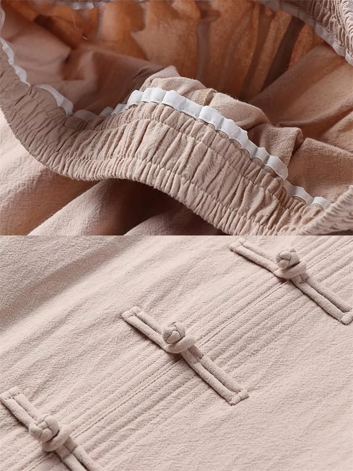 Relaxed Fit 2-Piece Outfit Retro Button Collar Shirt   Elastic Waistband Full-Length Pants