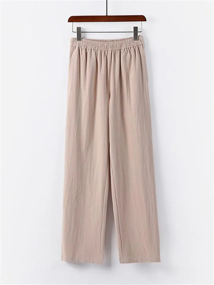 Relaxed Fit 2-Piece Outfit Retro Button Collar Shirt   Elastic Waistband Full-Length Pants