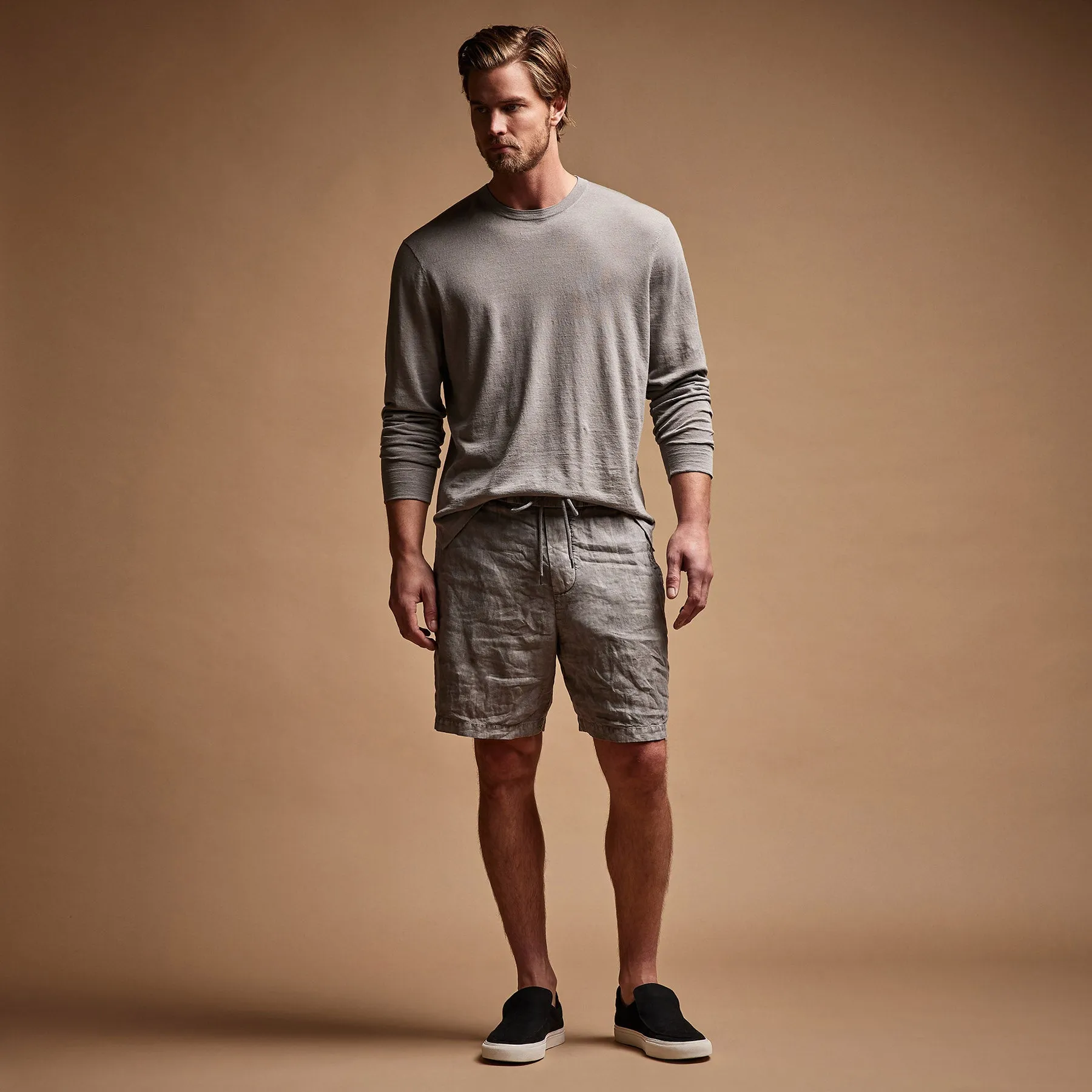 Relaxed Fit Linen Short - Silver Grey Pigment