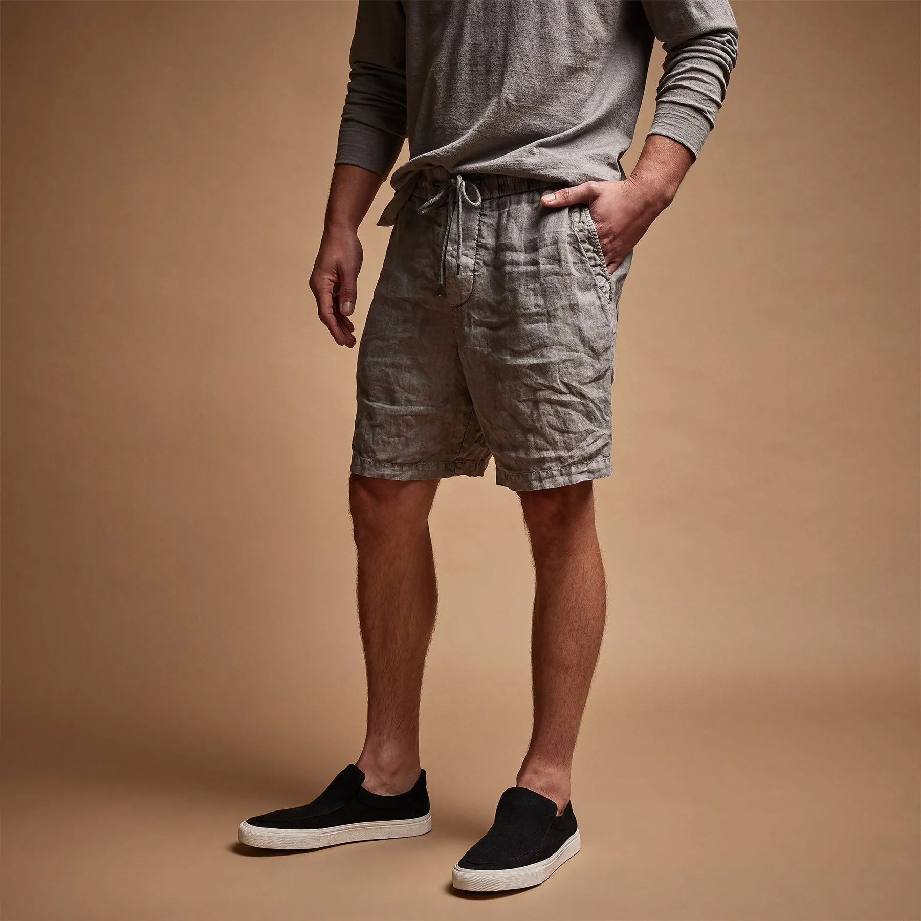 Relaxed Fit Linen Short - Silver Grey Pigment