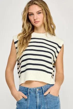 RELAXED FIT TEXTURED STRIPED SWEATER VEST