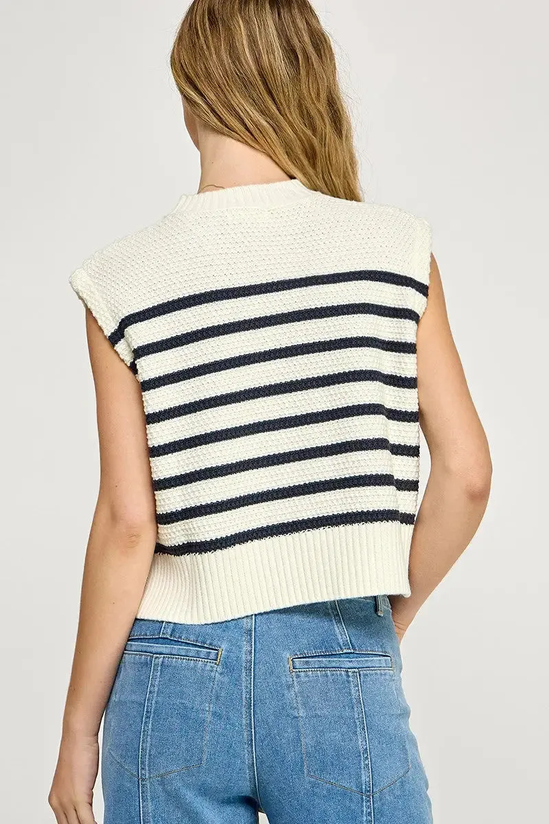 RELAXED FIT TEXTURED STRIPED SWEATER VEST