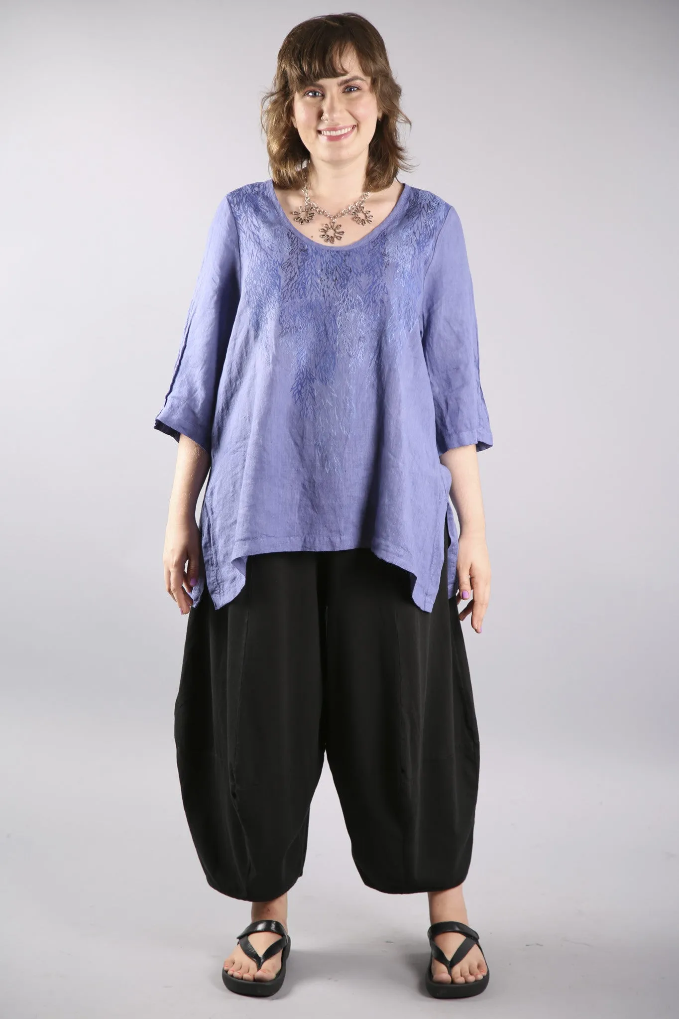 Relaxed Linen Top-Dark Periwinkle 2183-P